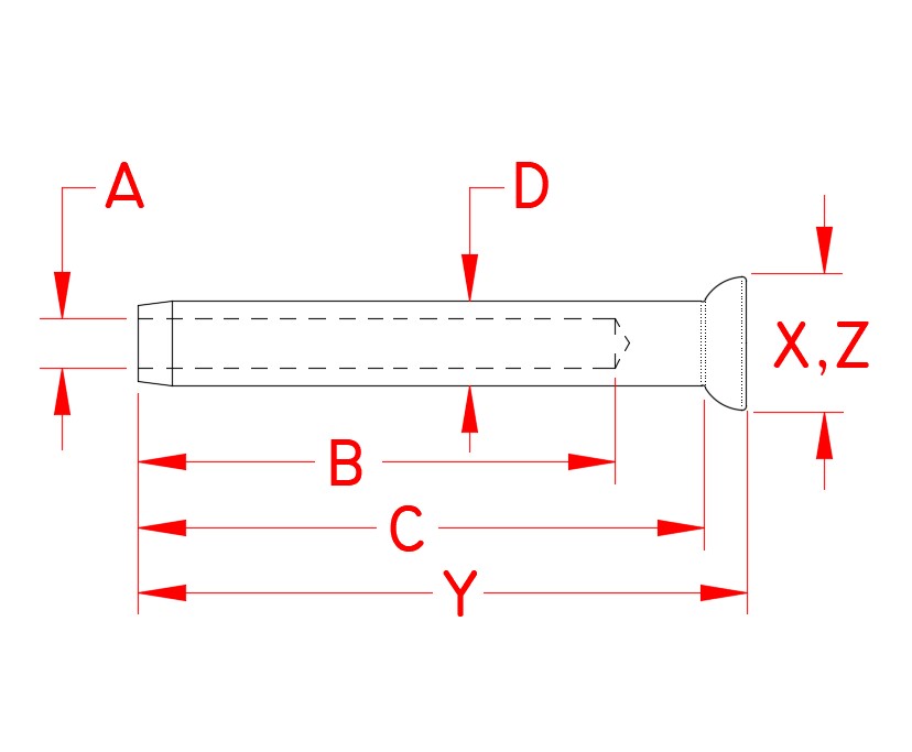 Stainless Steel Swage Stemball, swage terminal, S0740-0003, S0740-0004, S0740-0005, S0740-0006, S0740-0007, S0740-0008, S0740-0009, S0740-0010, Line Drawing